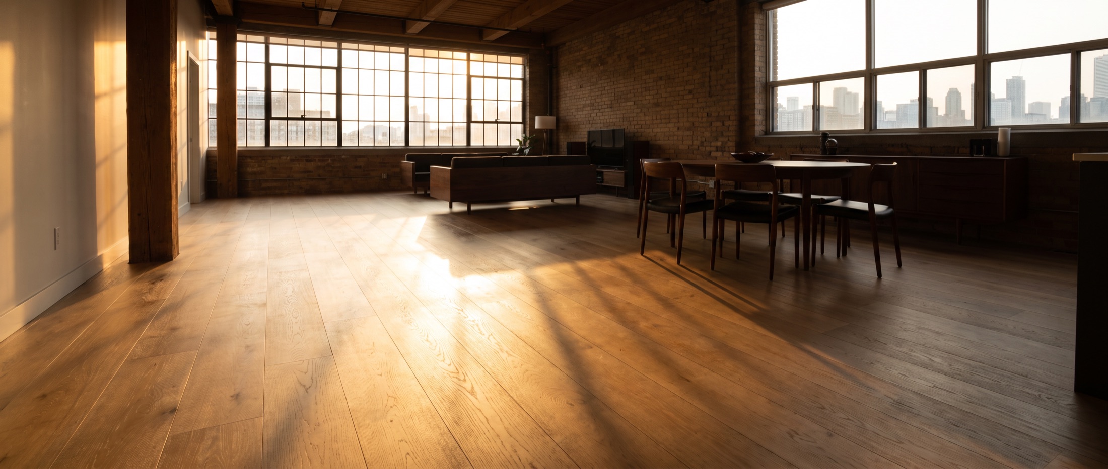 Sunlit room with freshly refinished hardwood floors