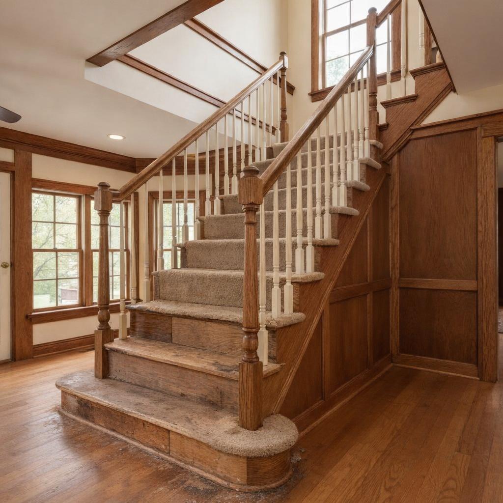 Stairs before refinishing